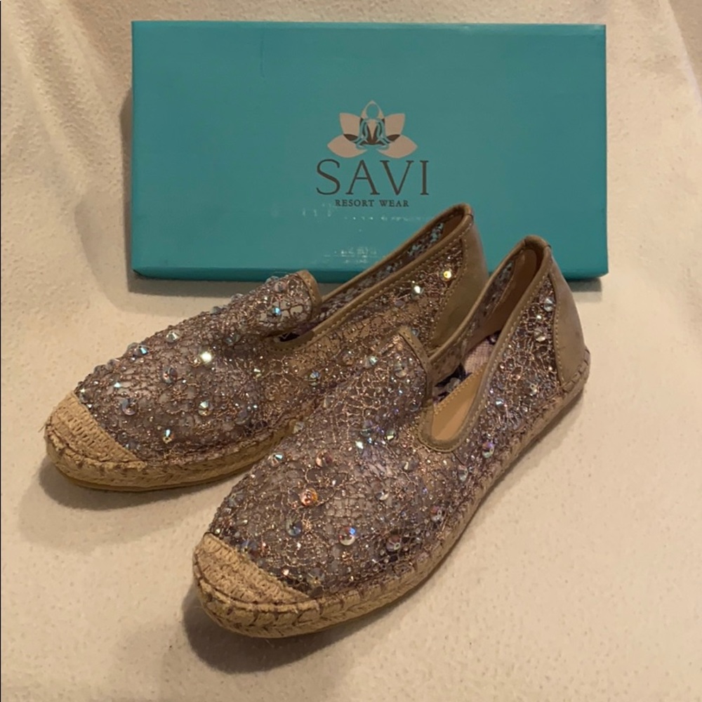 Savi Rhinestone Espadrilles champagne New